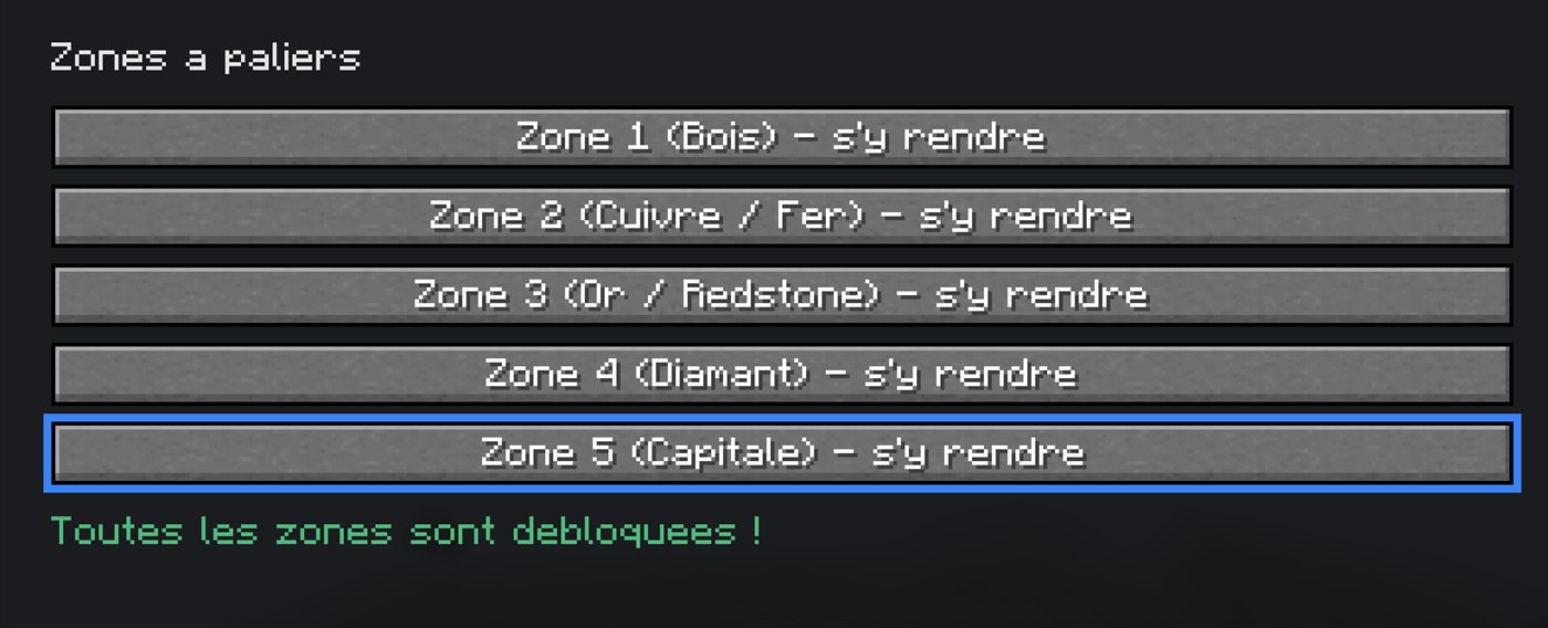 Onglet Zones : la liste des paliers et leur état