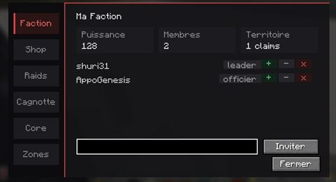 Onglet Ma Faction (population, membres, territoire, claims)