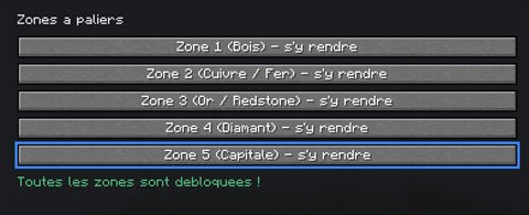 Liste des zones à paliers et leur état
