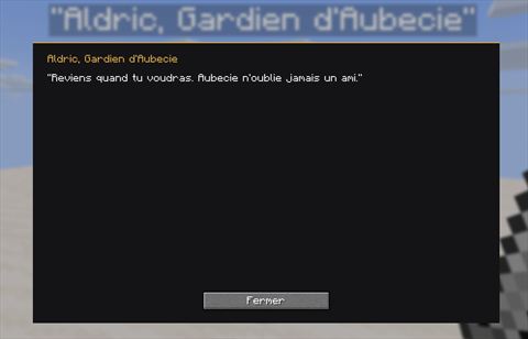 Écran de dialogue — Aldric, Gardien d'Aubécie